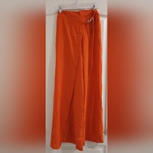 Women's orange linen style wide leg pants